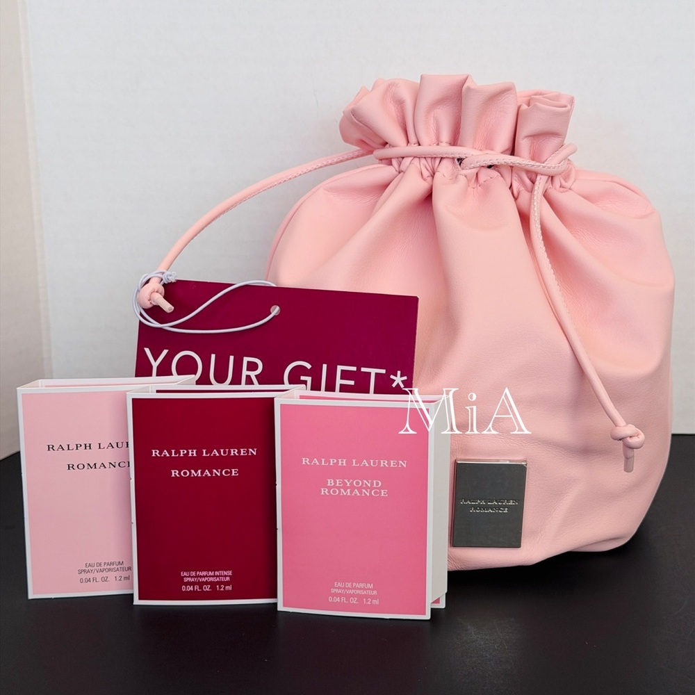 Ralph Lauren Romance Perfume Samples & Pink Bucket Pouch